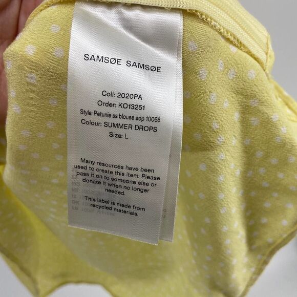 Samsoe Samsoe Petunia Yellow Polka Dotted Buttoned Short Sleeve Blouse Womens L - Picture 5 of 7